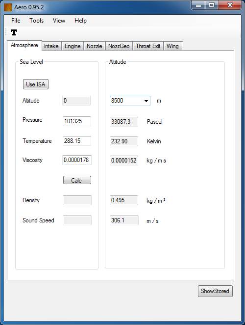 Aero nozzle calculator main page